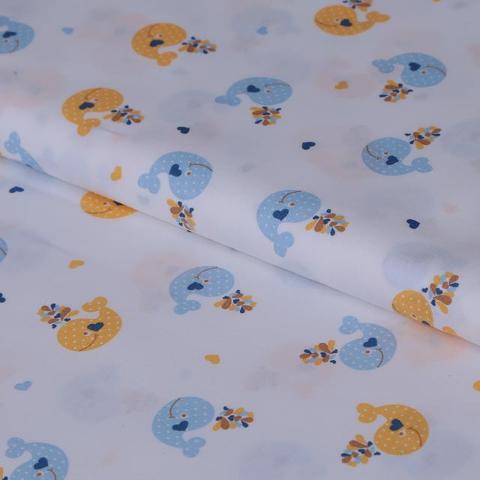 tessuto di cotone fondo bianco con balenotteri stafil altezza 160 x 50 cm