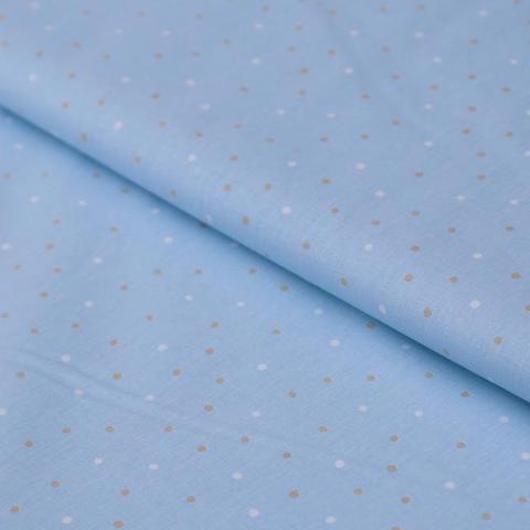 Stoffa cotone azzurra con pois  bianchi e  beige stafil altezza 150 x 50 cm