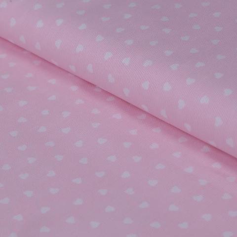 Tessuto rigatino rosa con piccoli  cuori bianchi Stafil cm 150 x 50