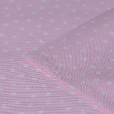 Tessuto rigatino rosa con piccoli  cuori bianchi Stafil cm 150 x 50