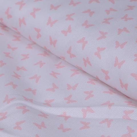 Tessuto rigatino bianco con piccoli  farfalle rosa Stafil cm 150 x 50