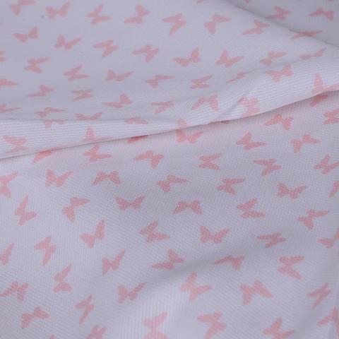 Tessuto rigatino bianco con piccoli  farfalle rosa Stafil cm 150 x 50