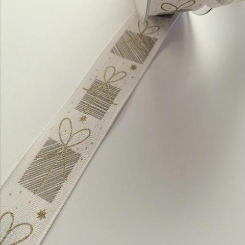 nastro bianco decorato con pacchetti goldina 25 mm x 1mt nastri