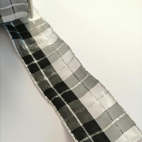 nastro scozzese nero bianco con fili argento marianne hobby 40 mm x 1 mt