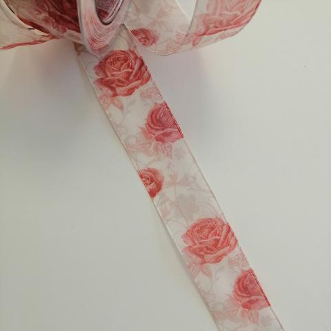 nastro organza rosa antico con decoro goldina 40 mm x 1 mt