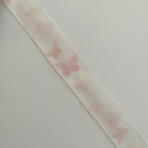 nastro organza panna con farfalle rosa Goldina 40 mm per 1 mt
