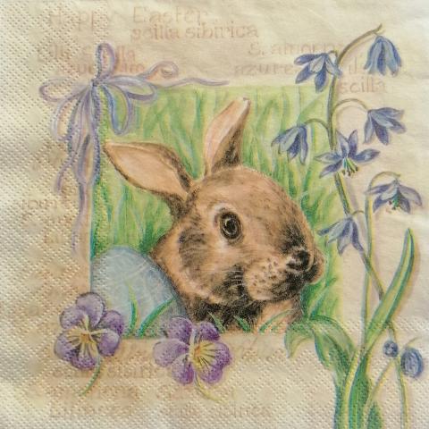 tovaglioli per  decoupage animali coniglio con fiori arti e grafica busta da 2 pezzi 33 x 33 cm
