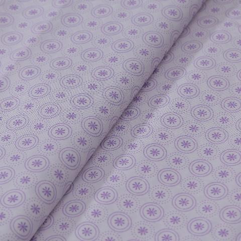 Stoffa Tante Ema bianca con cerchi e fiori glicine TANTE EMA 130X30CM