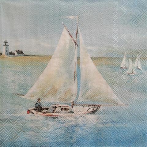 Tovaglioli per decoupage paesaggio marino con barca a vela arti e grafica busta da 2 pezzi 33x33 cm