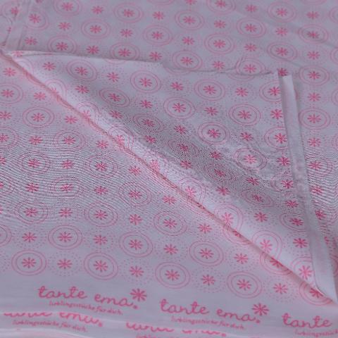 Stoffa Tante bianca con cerchi e fiori rosa TANTE EMA 130X30CM