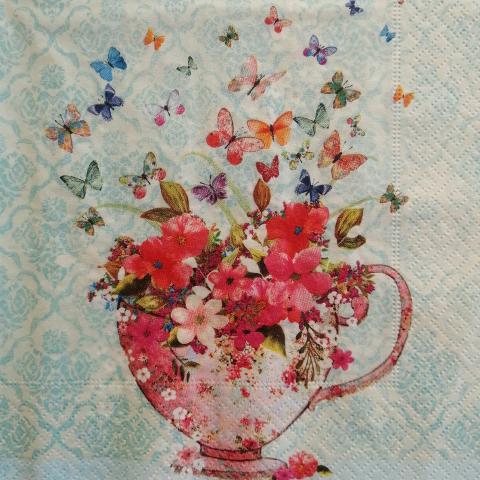 tovaglioli per decoupage decoro tazzina fiori e farfalle arti e grafica busta da 2 pezzi 33x33 cm