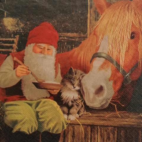 tovaglioli per decoupage babbo natale con cavallo e gatto arti e grafica busta da 2 pezzi 33x33