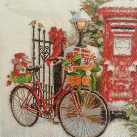 tovaglioli per decoupage natalizio  bicicletta con doni arti e grafica busta da 2 pezzi 33x33