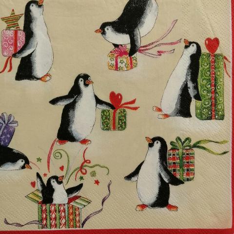 tovaglioli per decoupage natalizio pinguini con doni arti e grafica busta da 2 pezzi 33x33