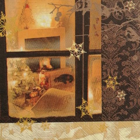 tovaglioli per  decoupage natalizio finestra con camino arti e grafica busta da 2 pezzi 33x33