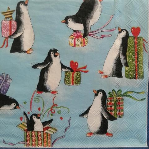 tovaglioli per  decoupage pinguini con doni natalizi arti e grafica busta da 2 pezzi 33x33