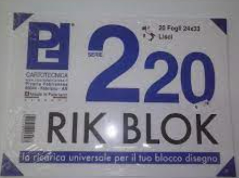RIK-BLOK  Picarta fabrianese RICARICA UNIVERSALE 20FOGLI LISCI-RIQUADRATI 24X33 220GR