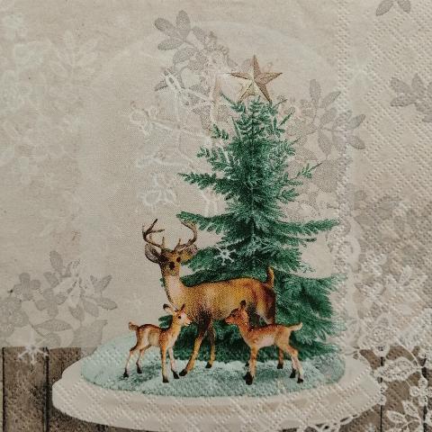 tovaglioli per decoupage famiglia di renne sotto l'albero arti e grafica busta da 2 pezzi 33x33