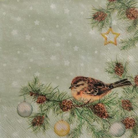 tovaglioli per decoupage natalizio uccellino su ramo addobbato arti e grafica busta da 2 pezzi 25x25