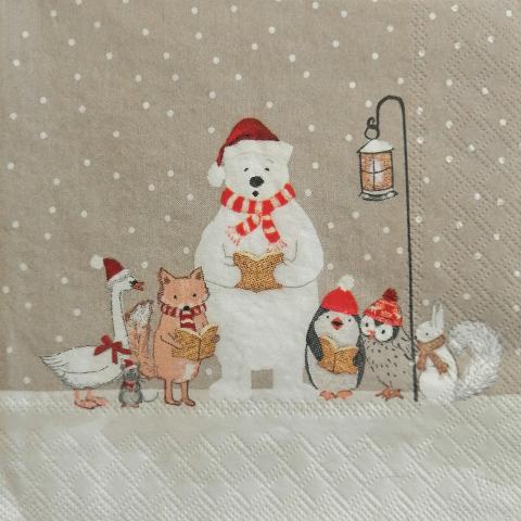 tovaglioli per decoupage coro natalizio con animaletti arti e grafica busta da 2 pezzi 33x33