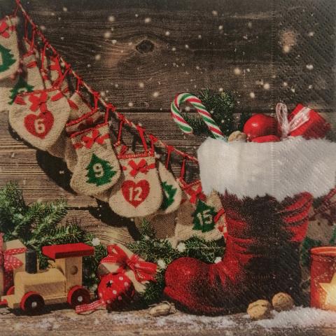 tovaglioli per decoupage natalizio stivale con doni arti e grafica busta da 2 pezzi 33x33