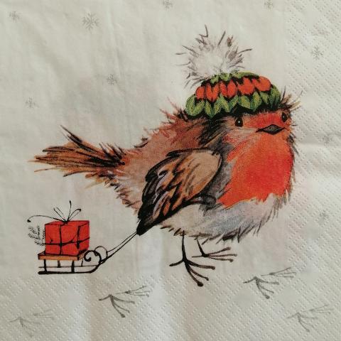 tovaglioli per decoupage natalizi uccellino con cappello arti e grafica busta da 2 pezzi 33x33