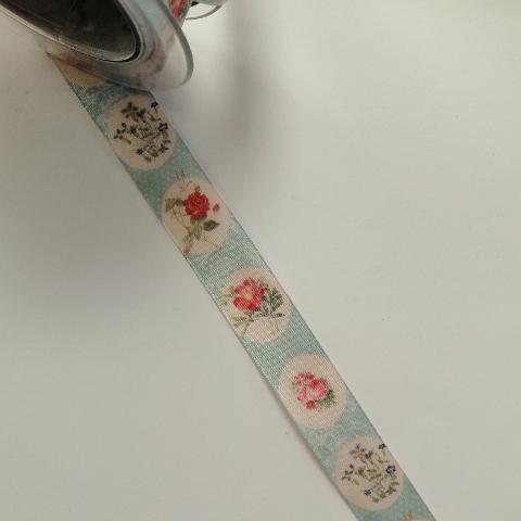 nastro shabby celeste con fiori goldina 25 mm x 1 mt