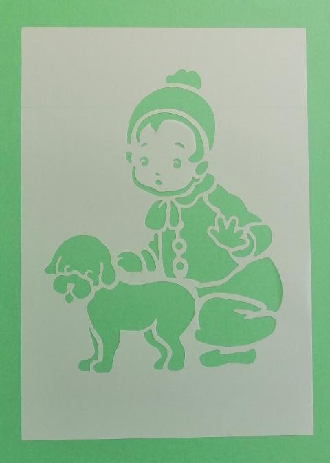 Stencil bimbo con cane  stamperia 21x29,7