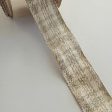 nastro tartan di lino panna e grigio nastri di mirta 30 mm x 1 mt