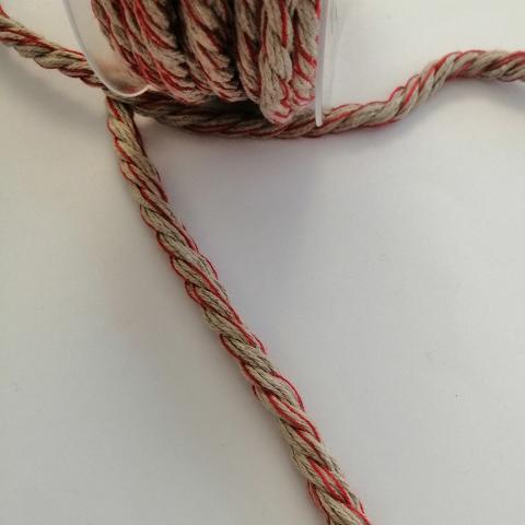 cordino cotone bicolore corda e rosso toscano 7mm x1 mt