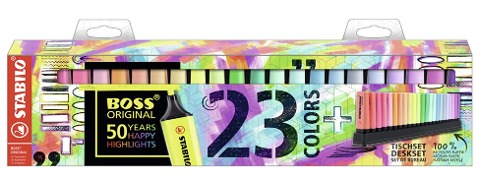Evidenziatore Desk-Set 50 Years Edition Stabilo Boss Original Set. 23 Colori assortiti 9 Neon + 14 Pastel