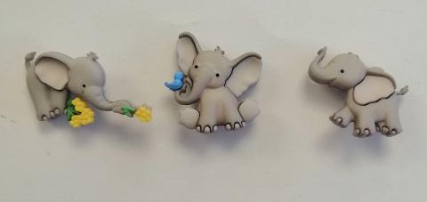 Bottoni decorativi  in resina a forma di elefanti stafil busta da 3 pezzi 3 cm per 2 cm