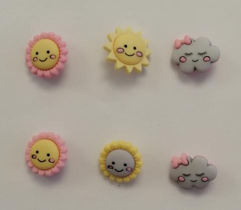 Bottoni decorativi sole e nuvole stafil busta da 6 pezzi 2 cm