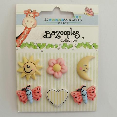 Bottoni decorativi in resina  farfalle, fiori  cuori e soli stafil busta da 6 pezzi 2 cm x 2 cm