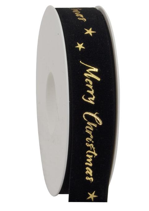 nastro natalizio nero in velluto con scritta merry cristmas Goldina 25mm x1mt