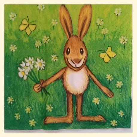 Tovagliolo coniglio con fiori arti e grafica busta da 2 pezzi 33x33