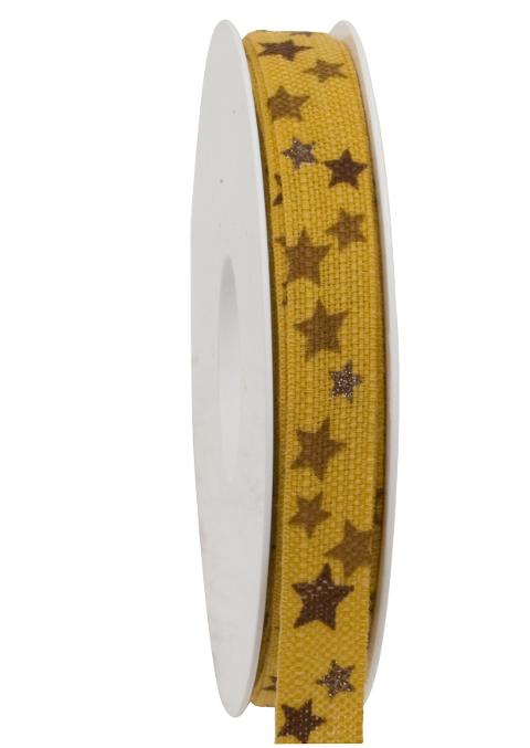 nastro zafferano con stelle ocra e oro Goldina 15 mm x 1mt - Nastri