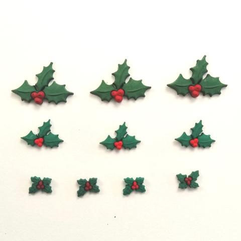 Bottoni decorativi natalizi  in resina agrifoglio stafil busta da 9 pezzi 2cm circa