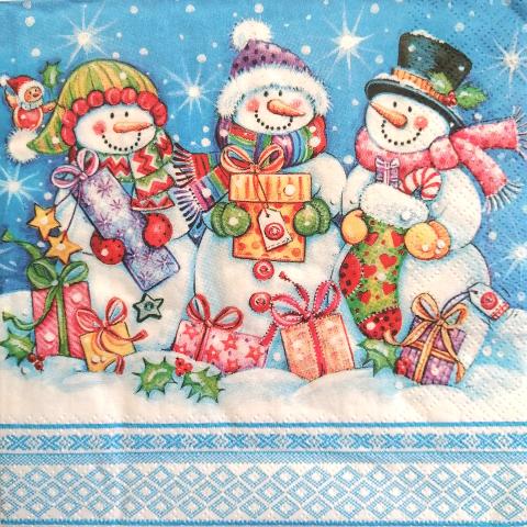 tovaglioli per decoupage pupazzi di neve con doni arti e grafica busta da 2 pezzi 33x33 cm