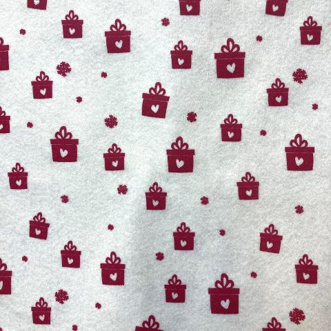 Pannolenci bianco con regali rossi 1 mm stafil 90x50 cm