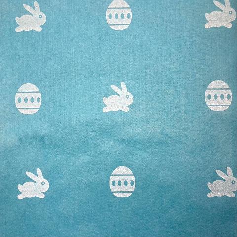 pannolenci stampato turchese con uova pasquali e conigli stafil 30 x 40 cm