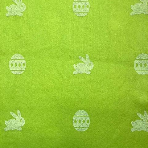 pannolenci stampato verde con uova pasquali e conigli stafil 30 x 40 cm