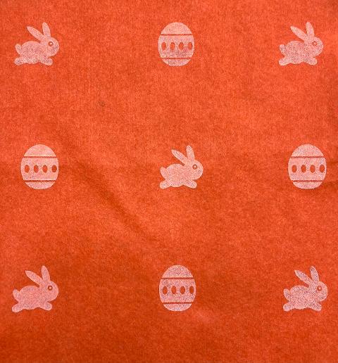 pannolenci stampato arancio con uova pasquali e conigli stafil 30 x 40 cm