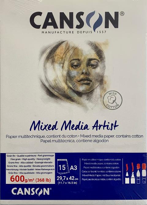 Mixed Media Artist 15 fogli With Cotton Canson A3 29,7 x 42 Cm 600 g/mq (368 ib)