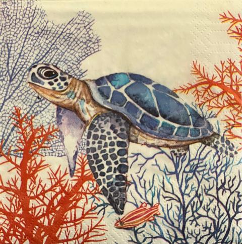 tovaglioli per decoupage  tartaruga e coralli arti e grafica busta da 2 pezzi 25x25