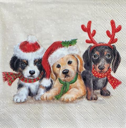 Tovaglioli per decoupage cagnolini natalizi arti e grafica busta da 2 pezzi 33x33 cm