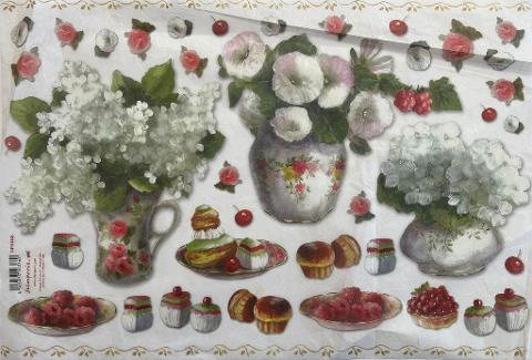 Carta riso vasi di fiori stamperia 1 foglio 33x48 (cm)