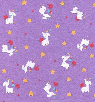 Pannolenci stampato viola con unicorni bianchi stafil 30 x 40 cm