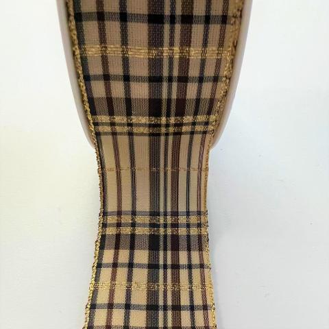 nastro scozzese beige marrone e oro Goldina 40 mm x 1 metro