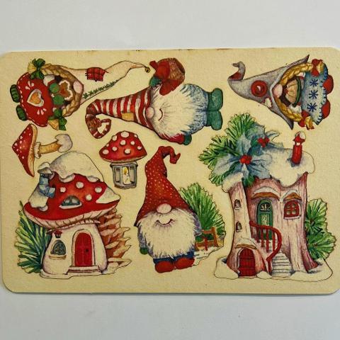 Sticker elfi e casette in pasta di legno renkalik busta 8 pezzi H da 10 a 5  cm circa